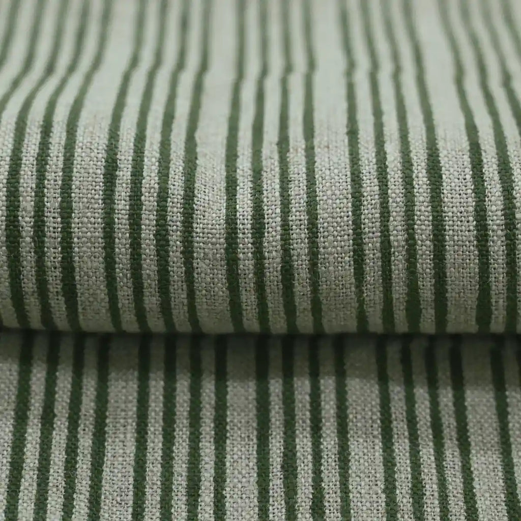 Natural Block Multistriped Heavy Linen Fabric for Upholstery