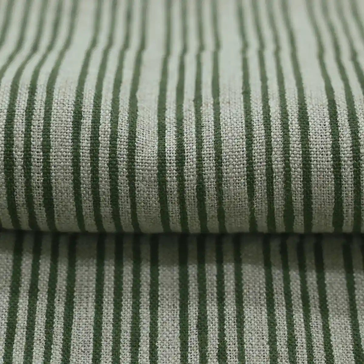Natural Block Multistriped Heavy Linen Fabric for Upholstery