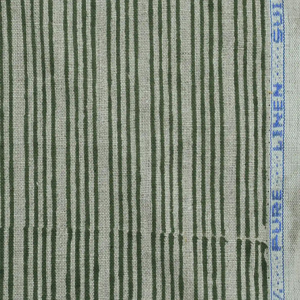 Natural Block Multistriped Heavy Linen Fabric for Upholstery
