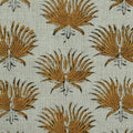 Pearl 100% linen fabric showing compact hand block printed floral buti repeat