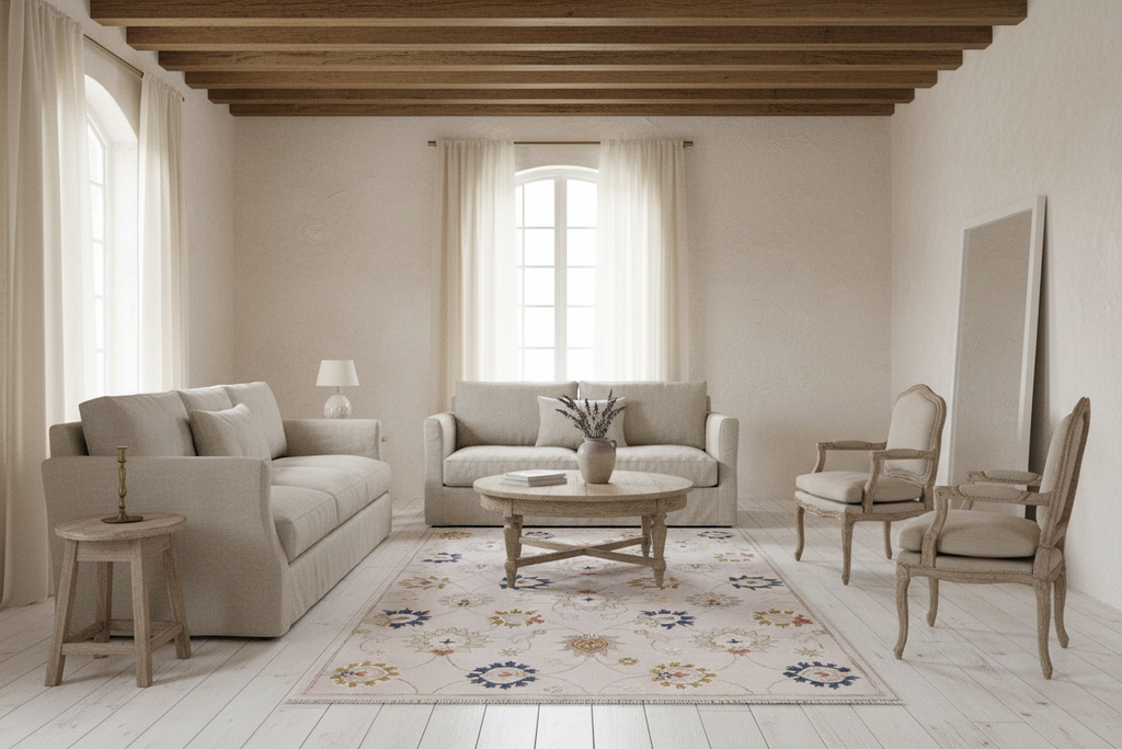 Decorative rug with floral pattern on a white background
