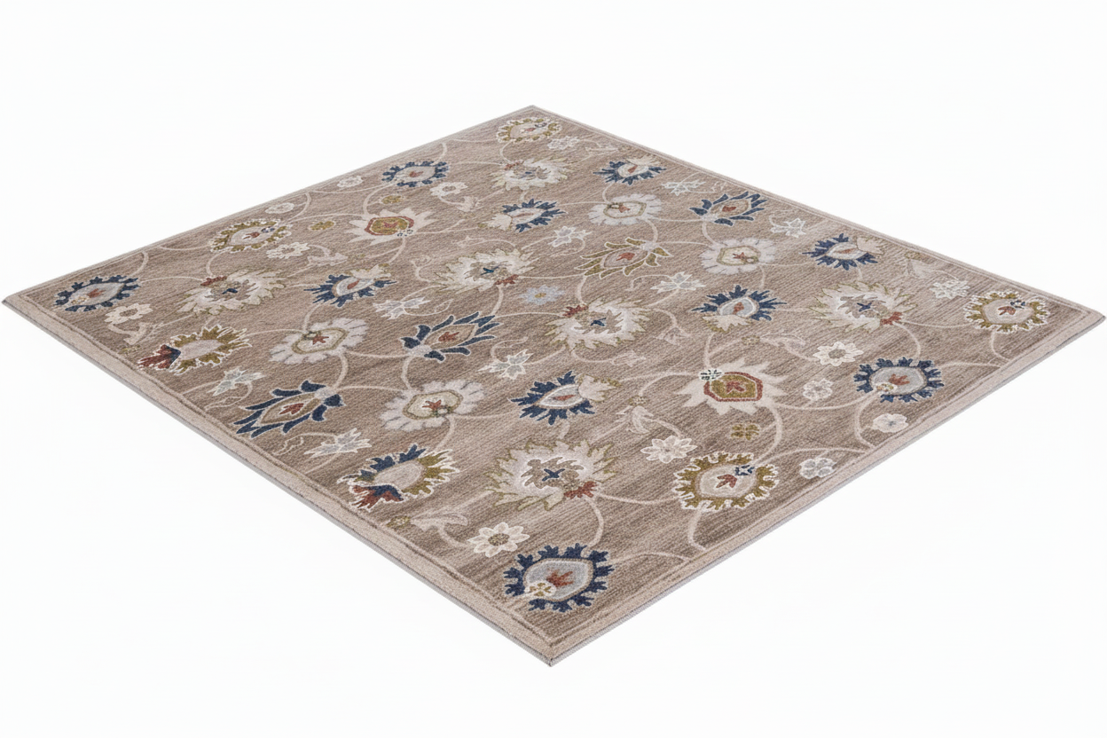 Decorative rug with floral pattern on a beige background