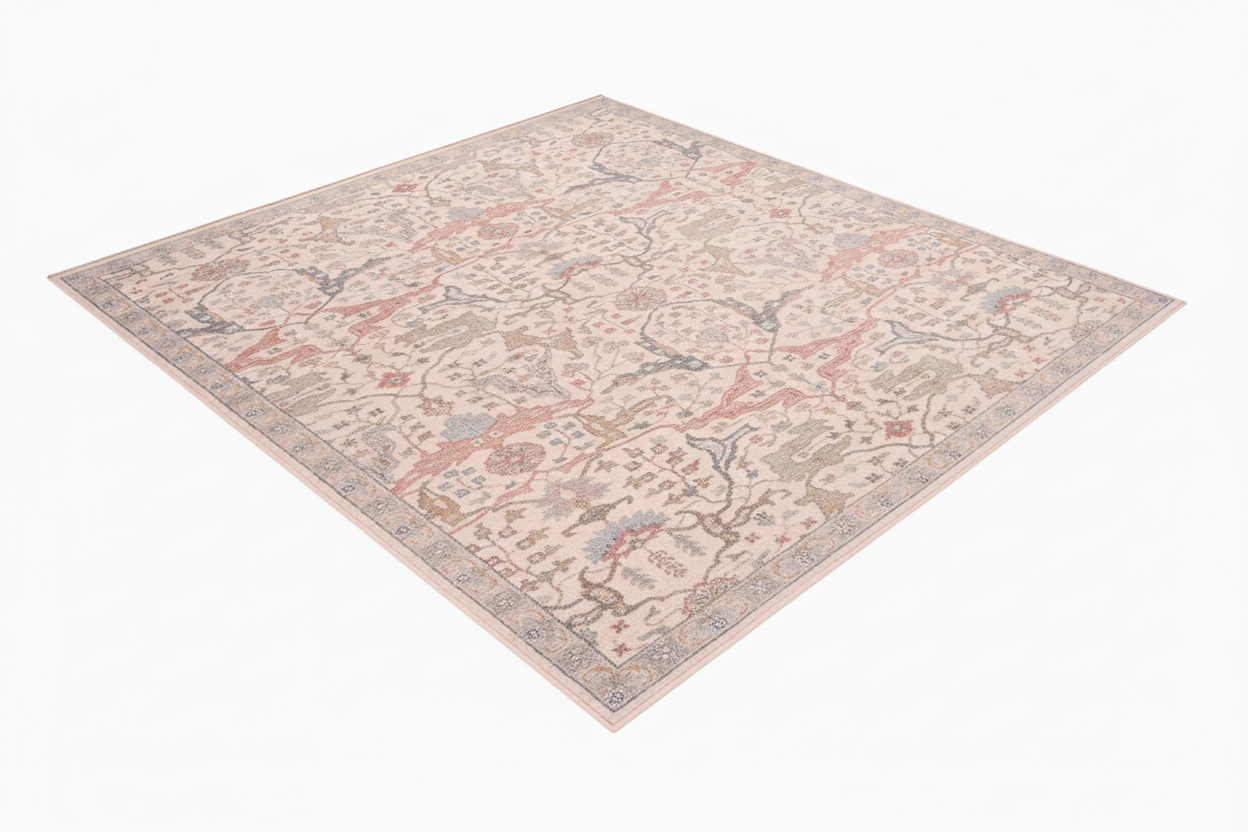Decorative rug with intricate pattern on a plain background