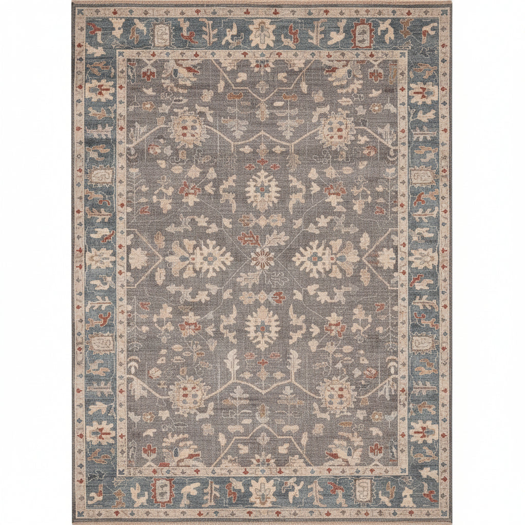 Decorative rug with floral pattern on a plain background