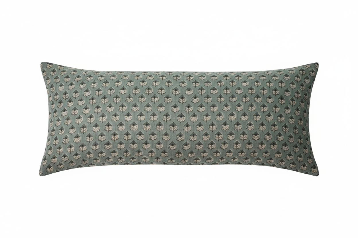 Adair Ditsy Prints Washed Aqua Pillow Cover 16" x 42" Double Sided Pillow Covers