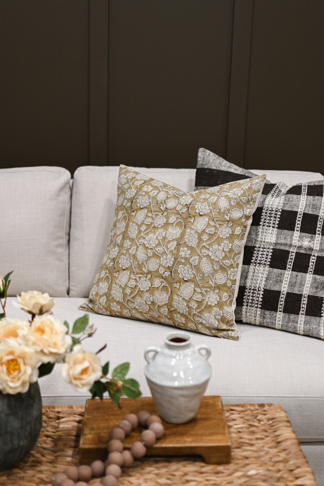 Agatha Botanical Print Deep Camel Pillow Cover Pillow Covers