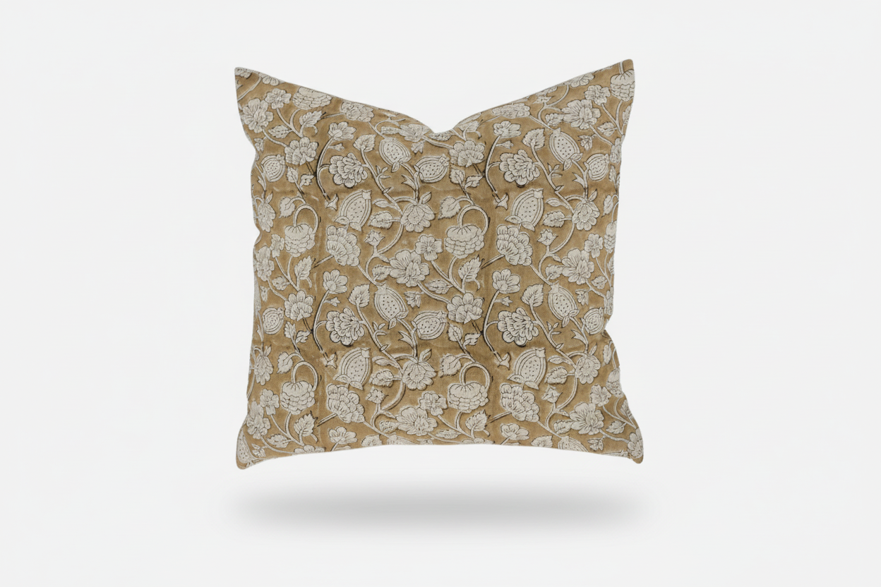 Agatha Botanical Print Deep Camel Pillow Cover 26" x 26" Double Sided Pillow Covers