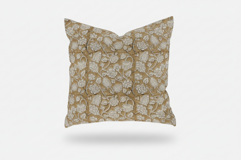 Agatha Botanical Print Deep Camel Pillow Cover 26" x 26" Double Sided Pillow Covers