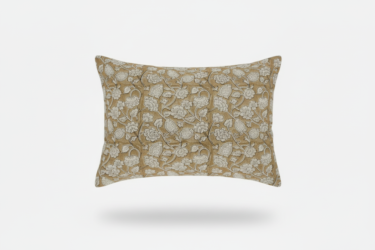 Agatha Botanical Print Deep Camel Pillow Cover 16" x 42" Double Sided Pillow Covers