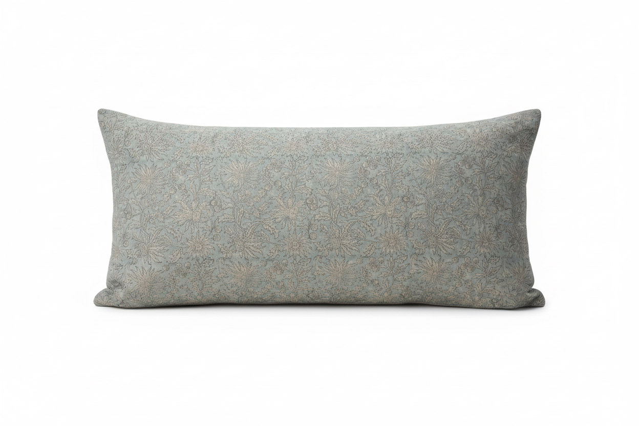 Aisling Botanical Print Icy Blue Pillow Cover 16" x 42" Double Sided Pillow Covers