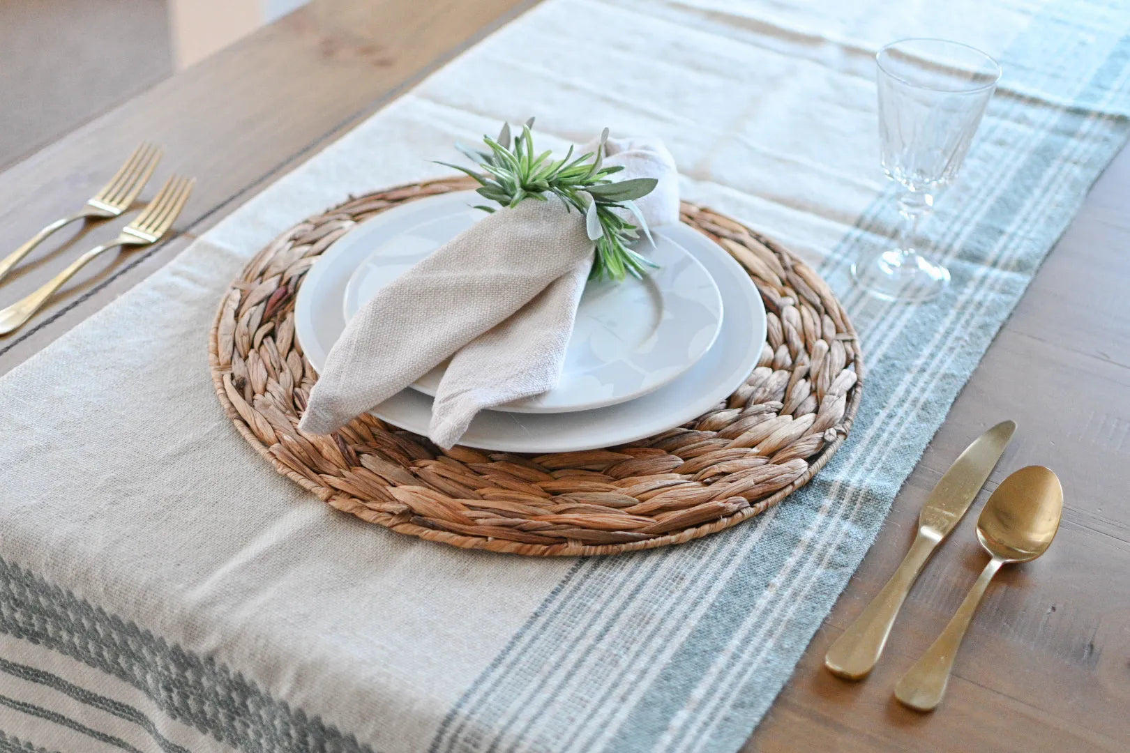 Bhujodi Table Runner - Blue and Cream - Maple Village Lane