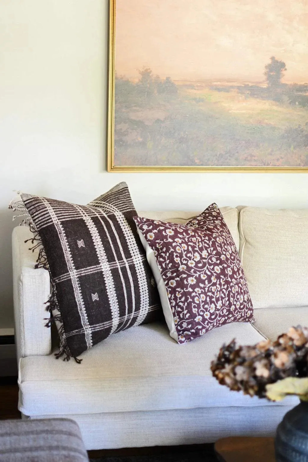 Cordelia Botanical Print Rosewood Pillow Cover Pillow Covers