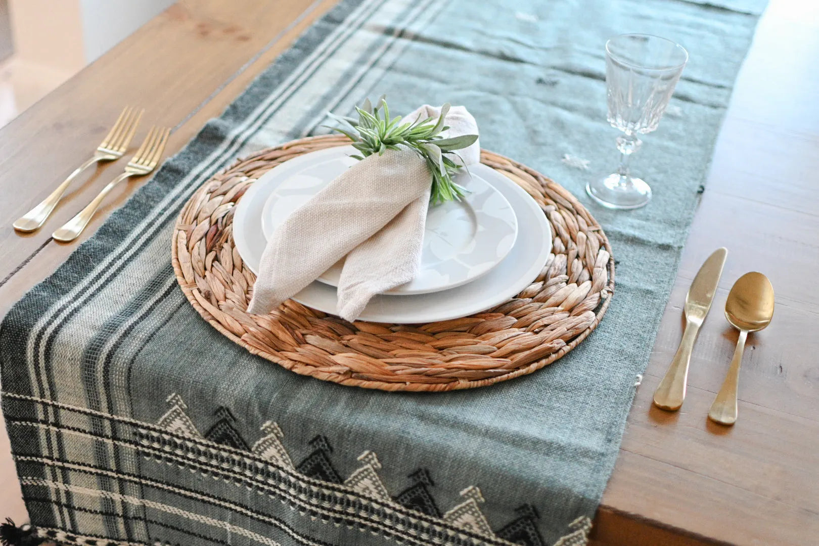 Bhujodi Table Runner - Blue Gray/Multicolor - Maple Village Lane