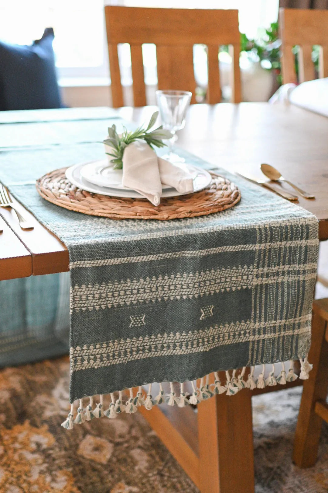Bhujodi Table Runner - Blue Gray - Maple Village Lane