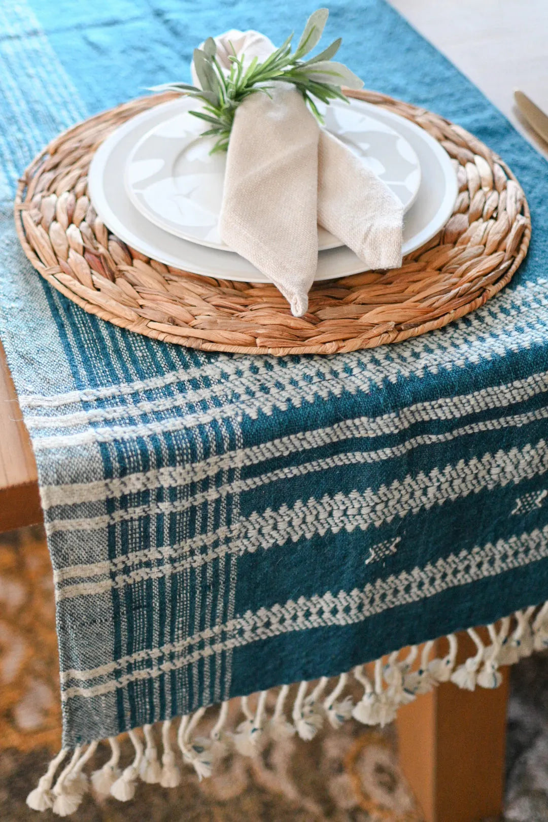 Bhujodi Table Runner - Denim - Maple Village Lane