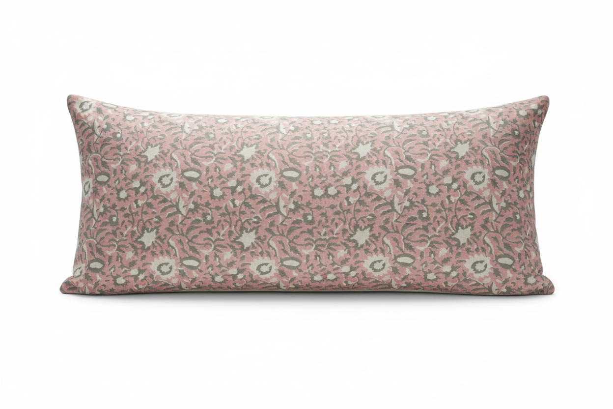 Ellie Botanical Print Blush Pink Pillow Cover 16" x 42" Double Sided Pillow Covers
