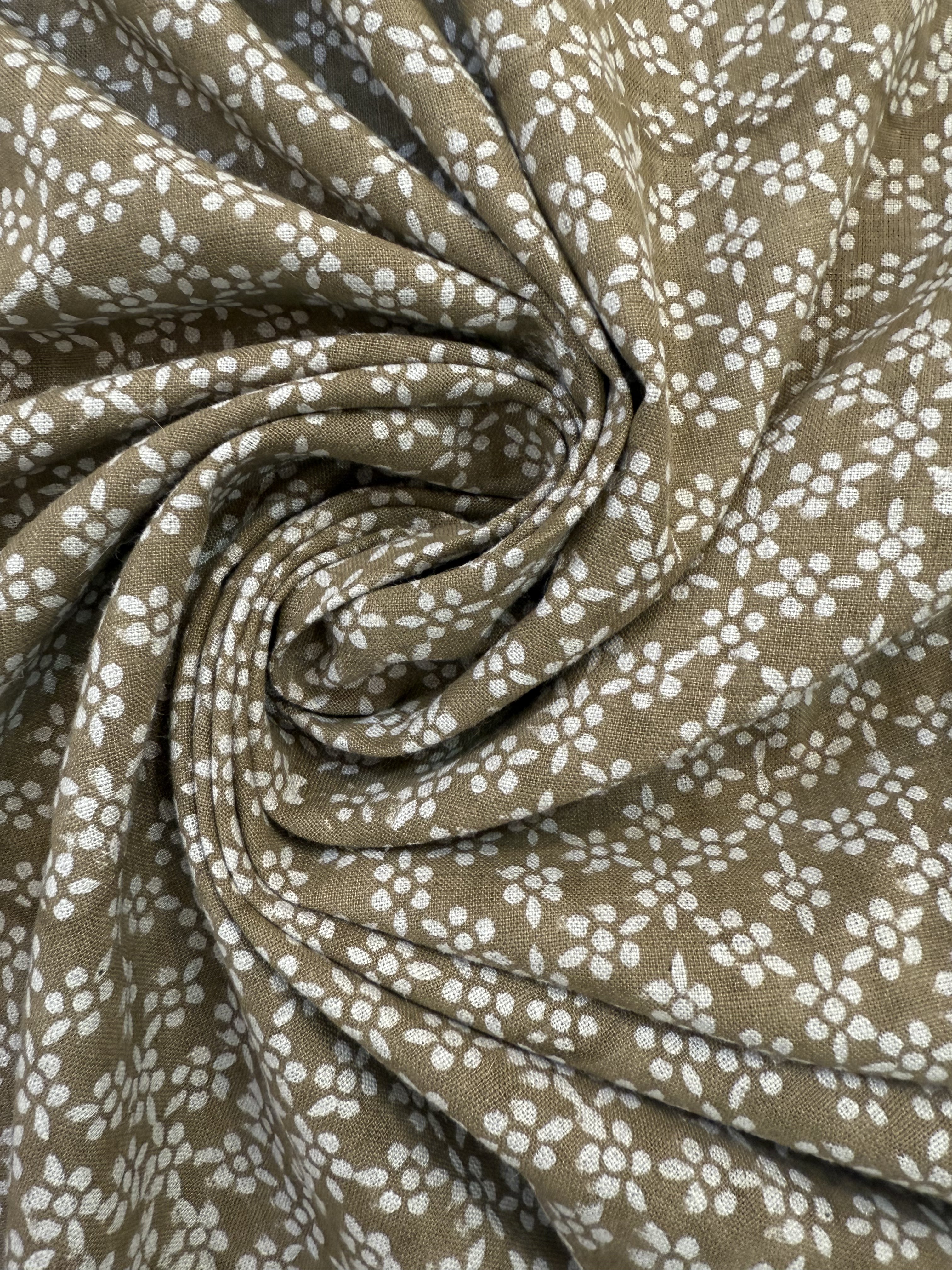 Tessa Hand Block Printed Linen Fabric Dark Brown Linen Fabric