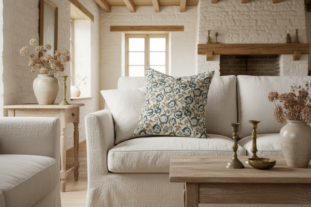 Breanne Botanical Print Beige Pillow Cover Pillow Covers