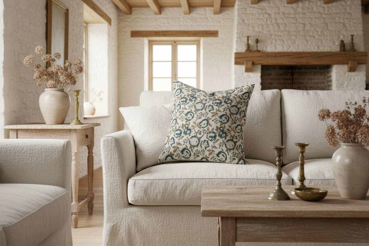 Breanne Botanical Print Beige Pillow Cover Pillow Covers