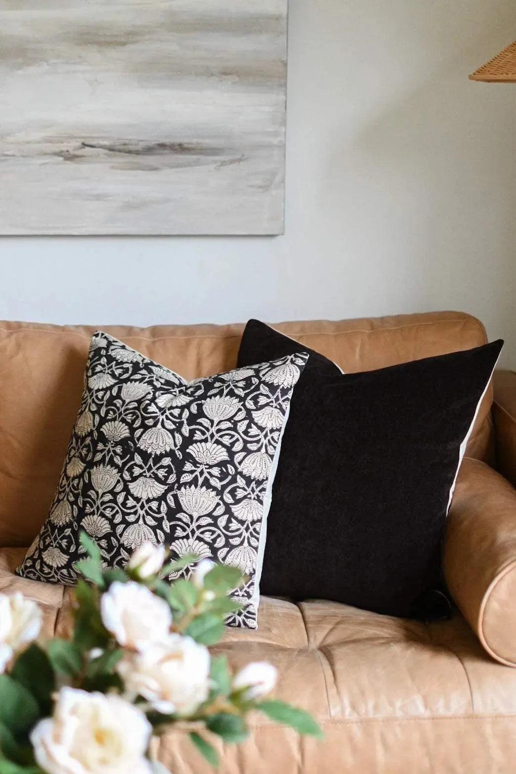Phoebe Botanical Print Black Pillow Cover Pillow Covers