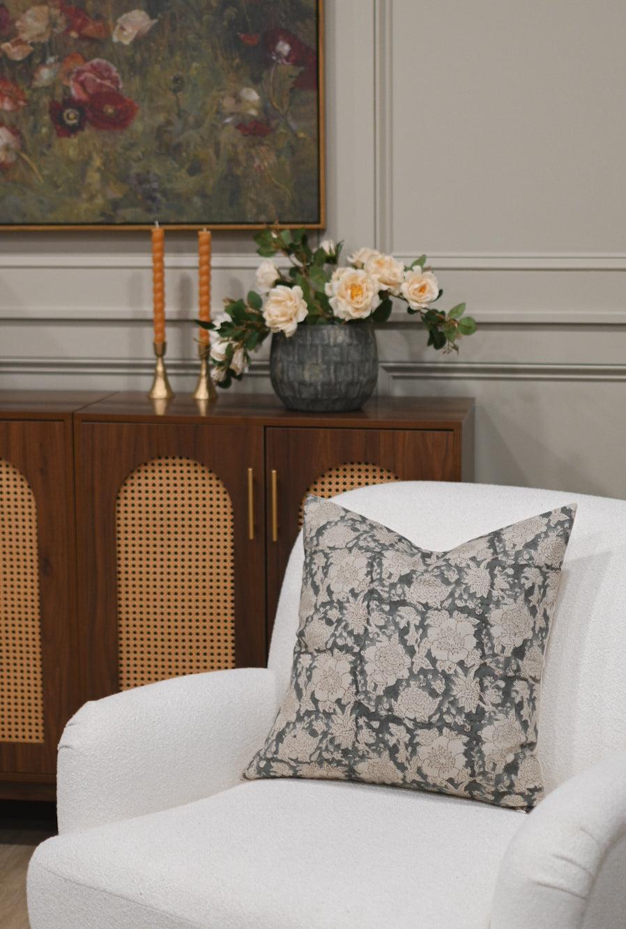 Clark Botanical Print Ash Gray Pillow Cover Pillow Covers