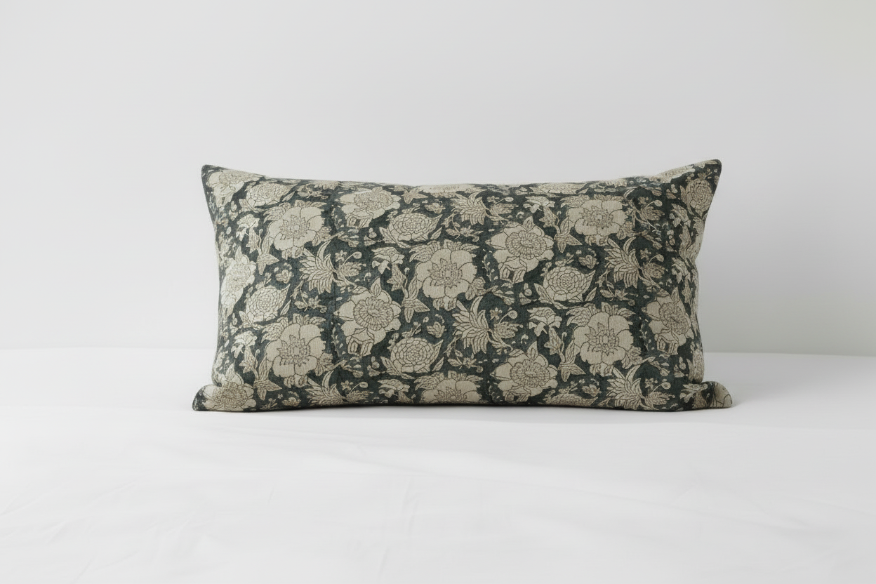 Clark Botanical Print Ash Gray Pillow Cover 16" x 42" Double Sided Pillow Covers