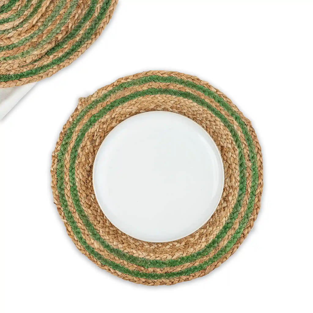 Coastline Natural & Green Woven Jute Placemats