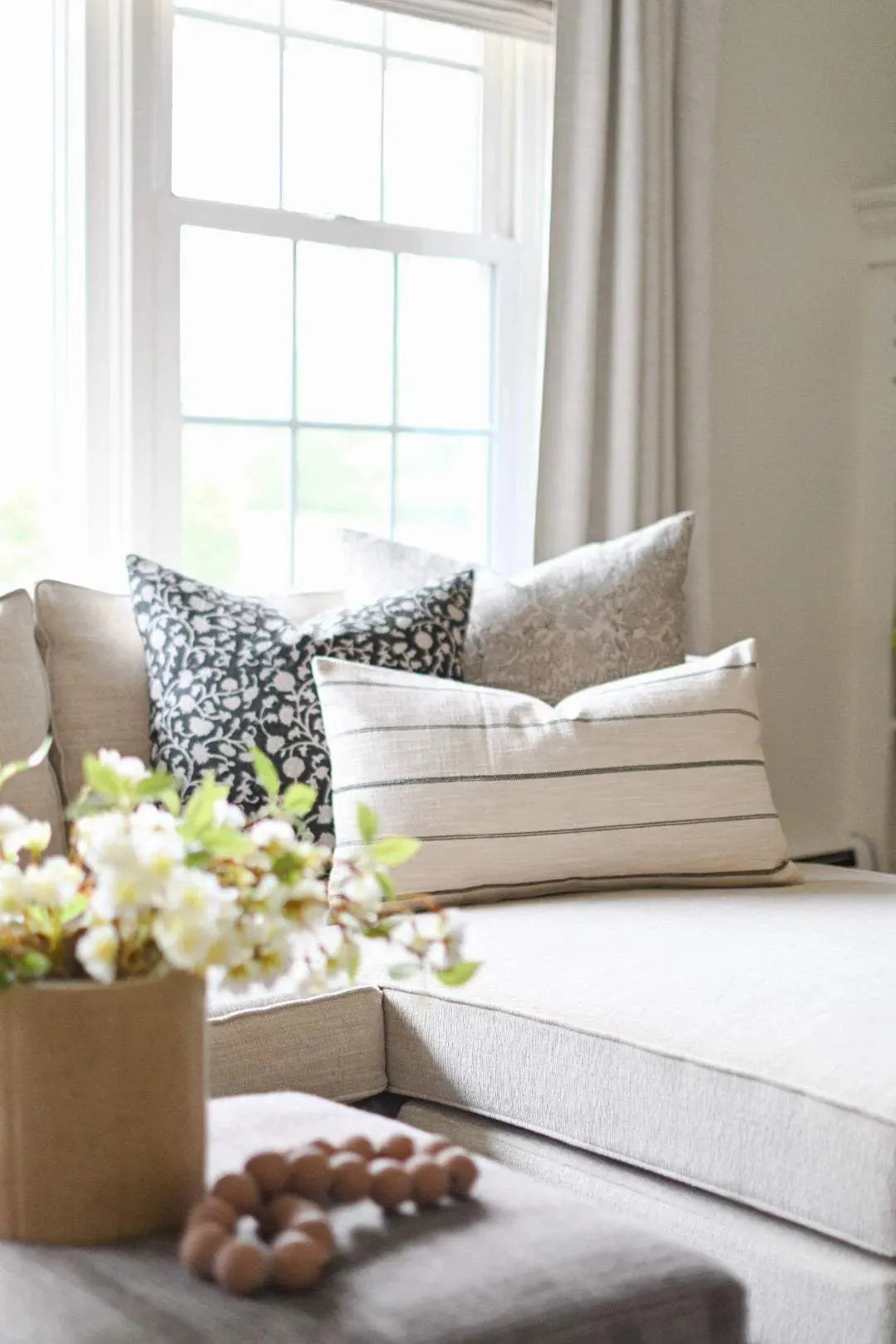 Nettie Stripe Natural Linen Pillow Cover Pillow Covers