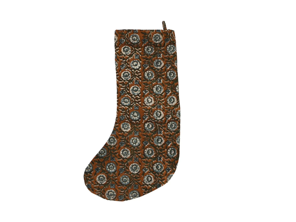 Earth Tones Floral Block Print Stocking Stockings
