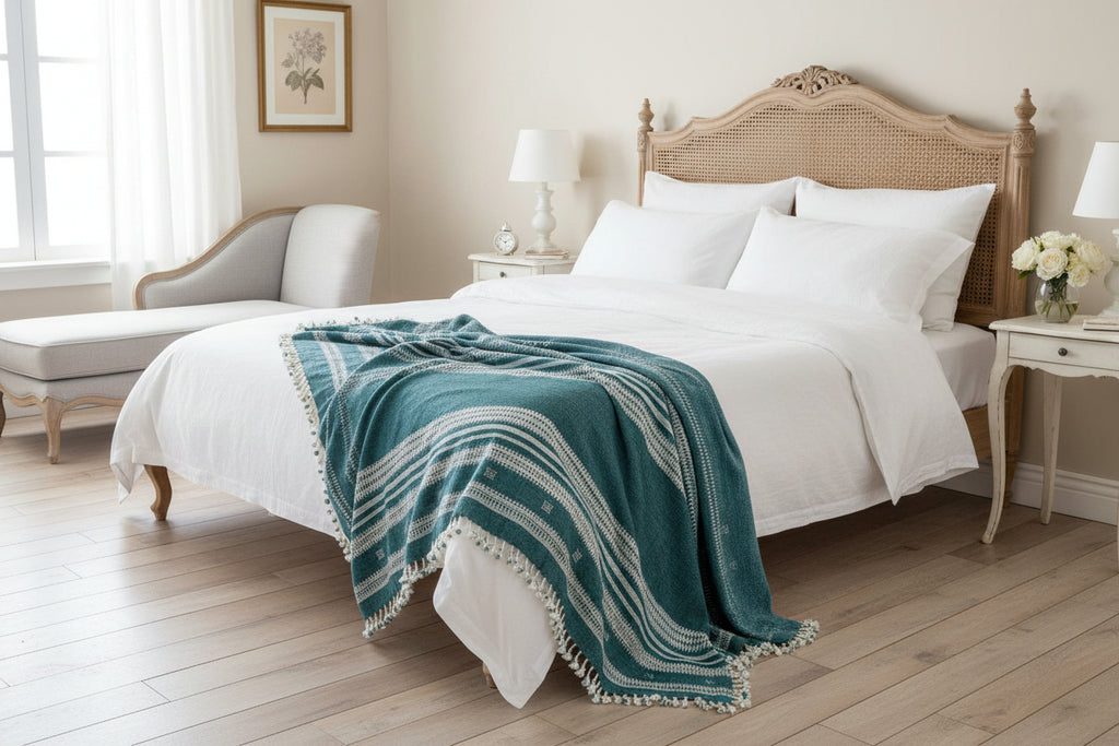 Handwoven Vintage Bhujodi Bed Throw - Cobalt - 40 X 90 - Maple Village Lane