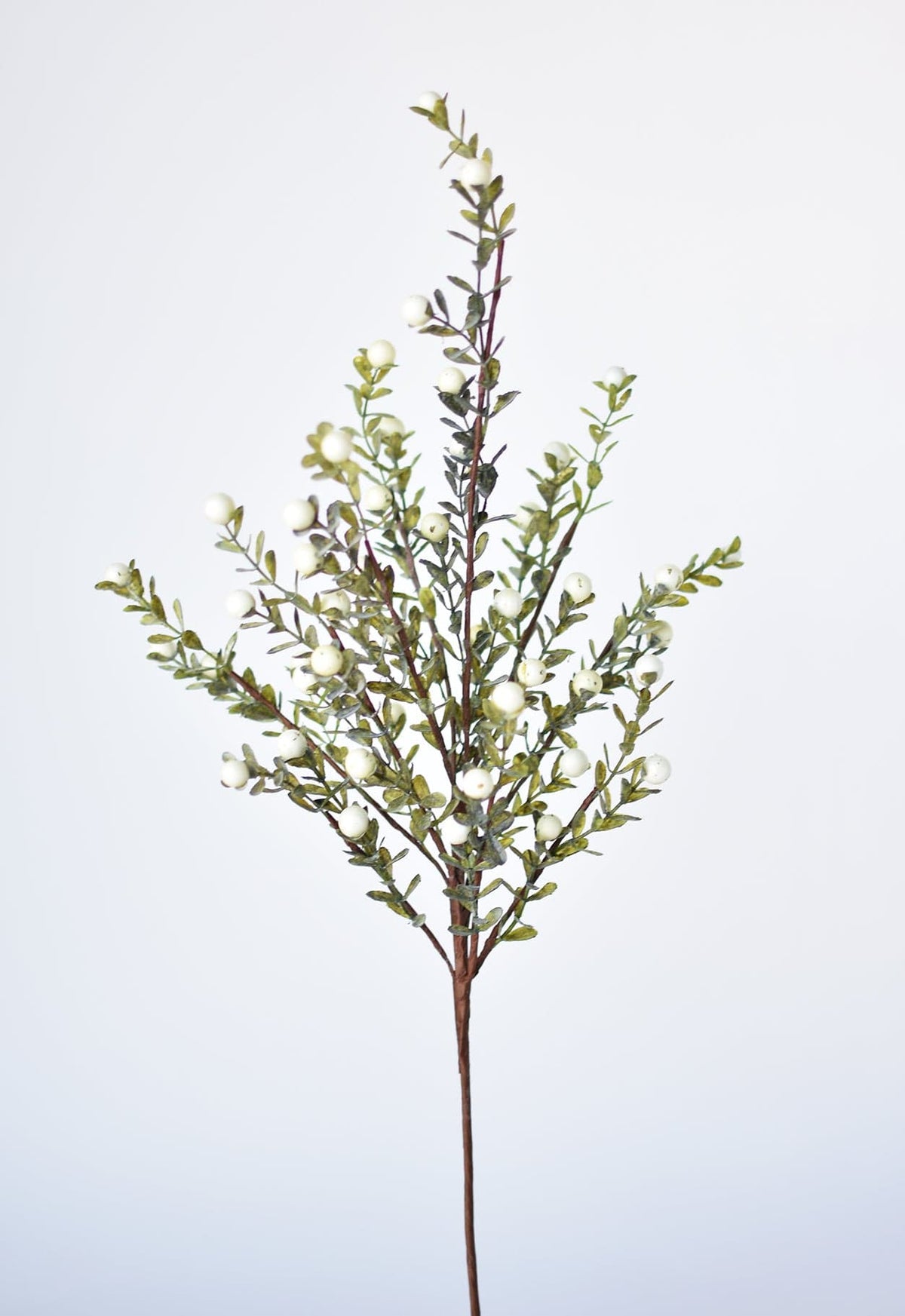 21" Faux White Berry Boxwood Greenery Stem