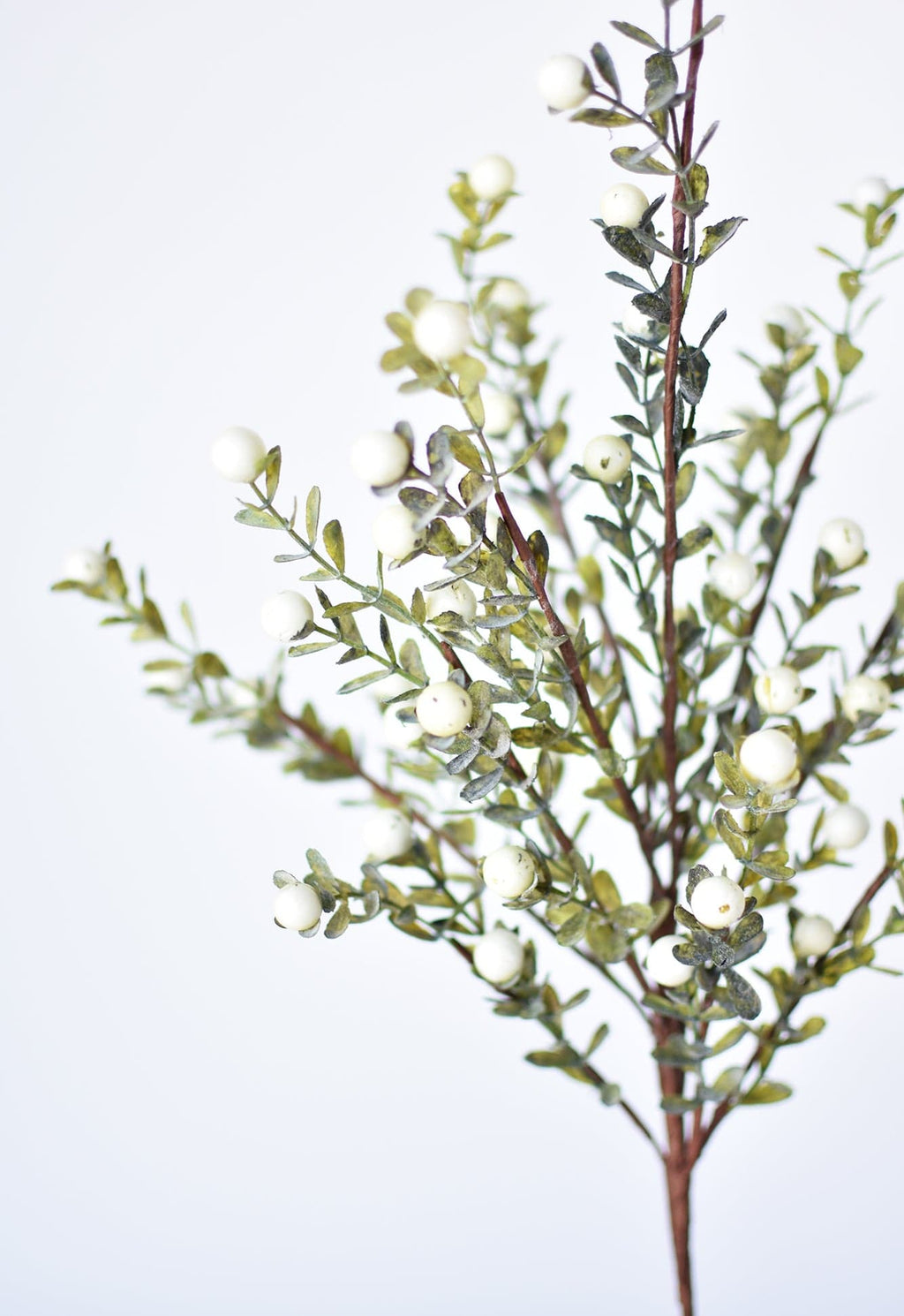 21" Faux White Berry Boxwood Greenery Stem