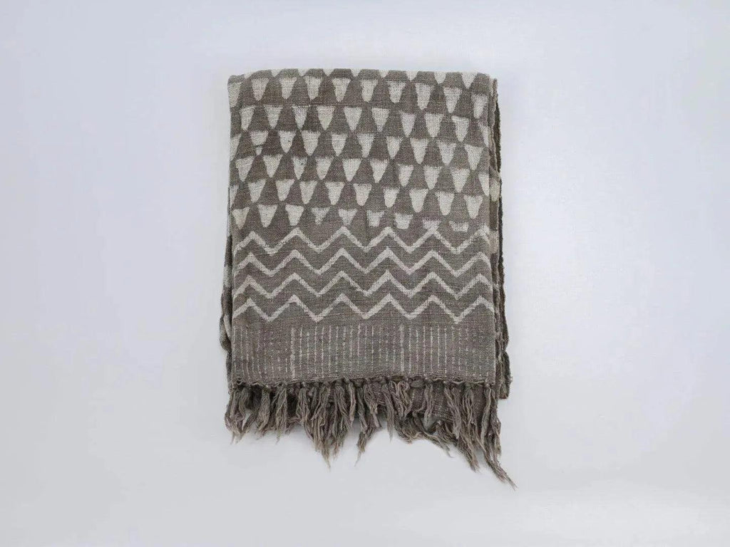 Jonathan Block Print Throw Blanket with Tassels Hand Block Printed