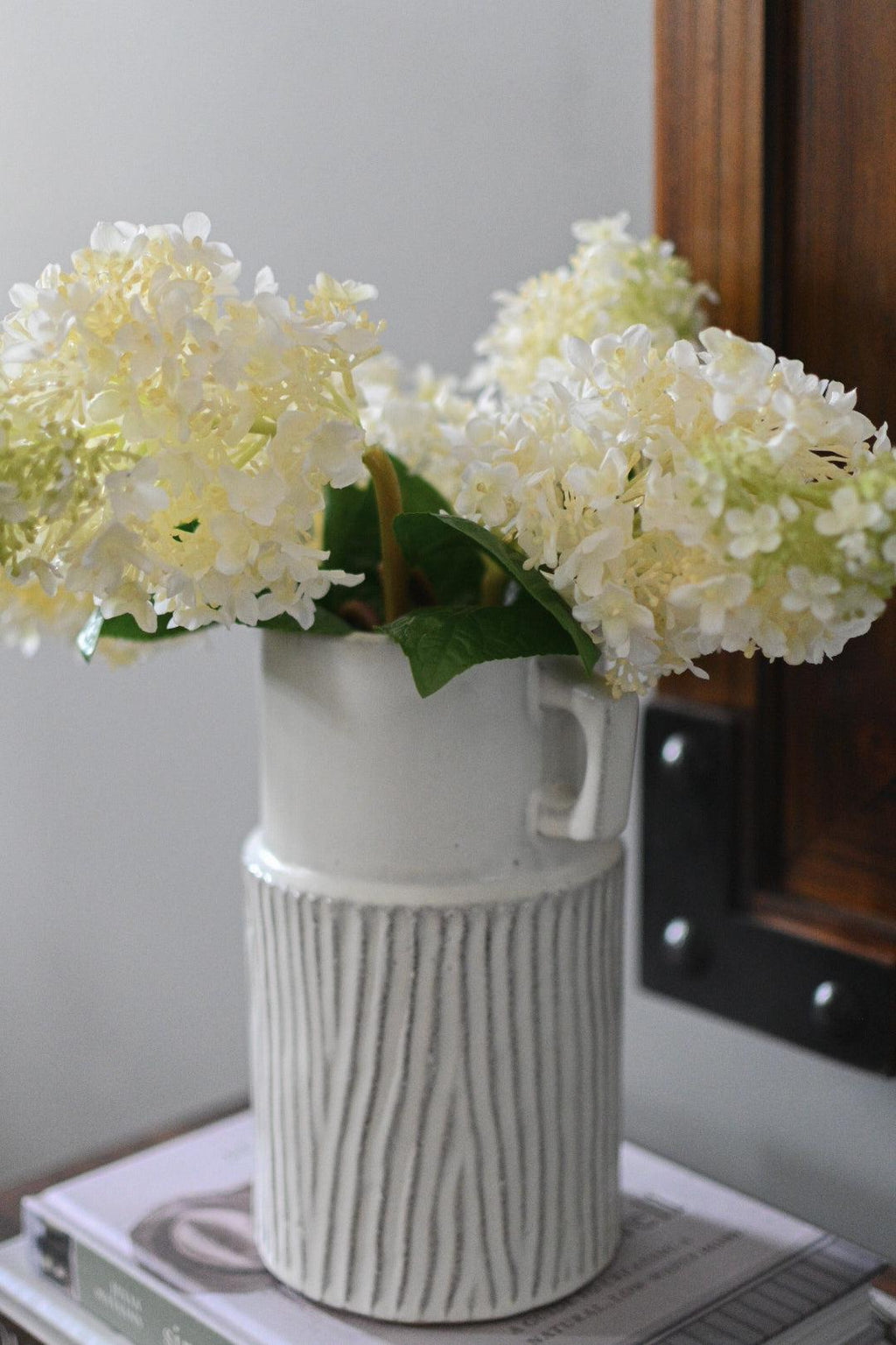 Faux White and Green Hydrangea Stem Faux Flowers