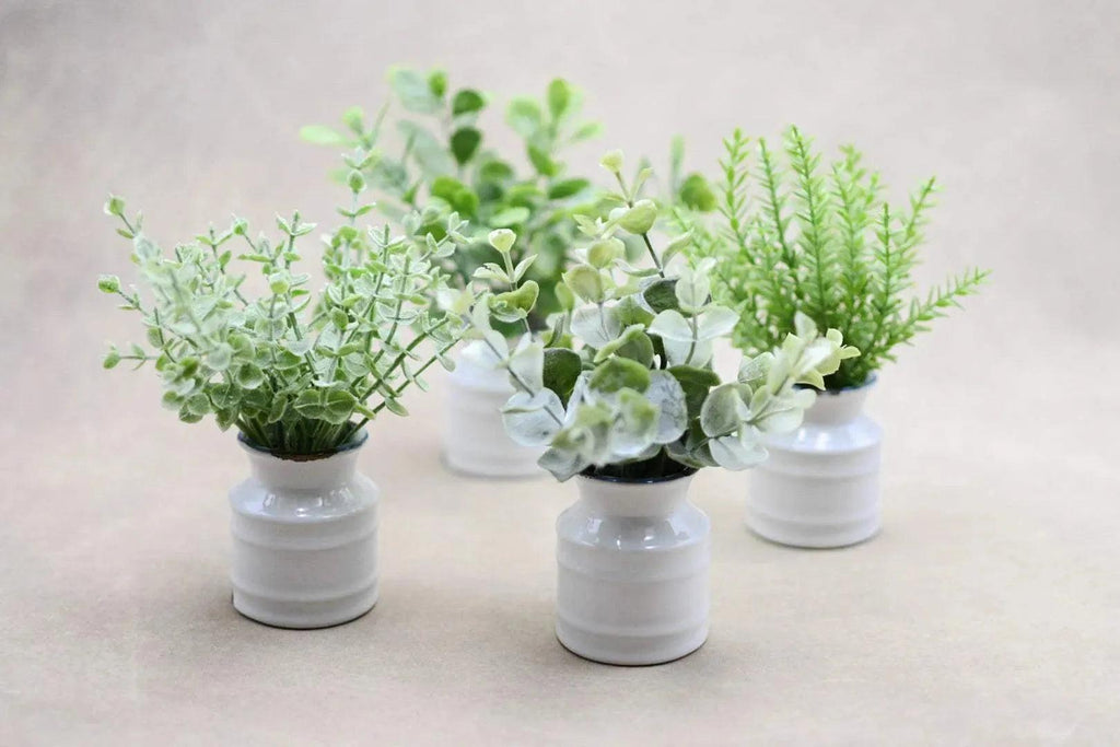 Faux Plant in Stoneware Pot Vase & Pots