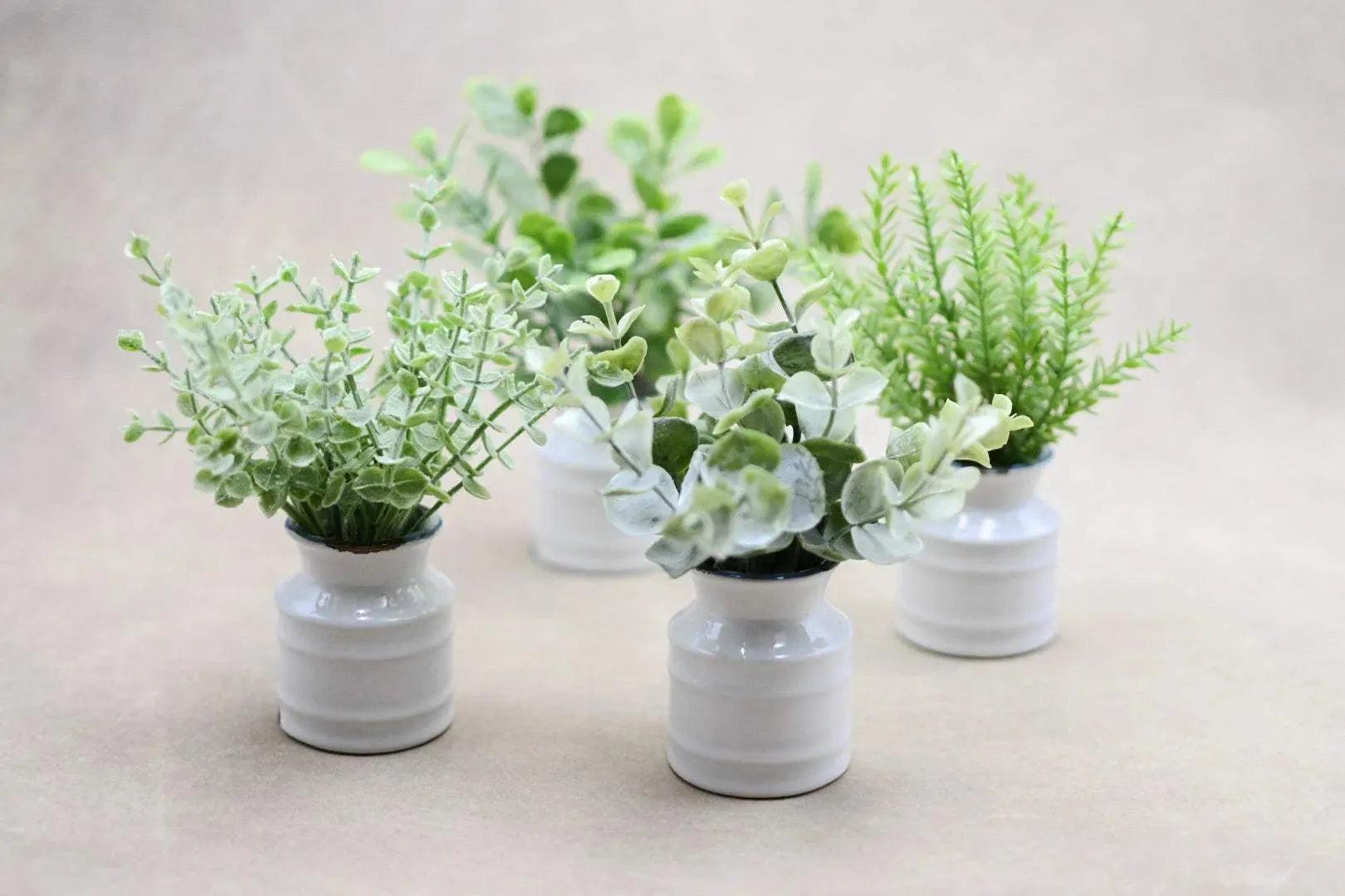 Faux Plant in Stoneware Pot Vase & Pots