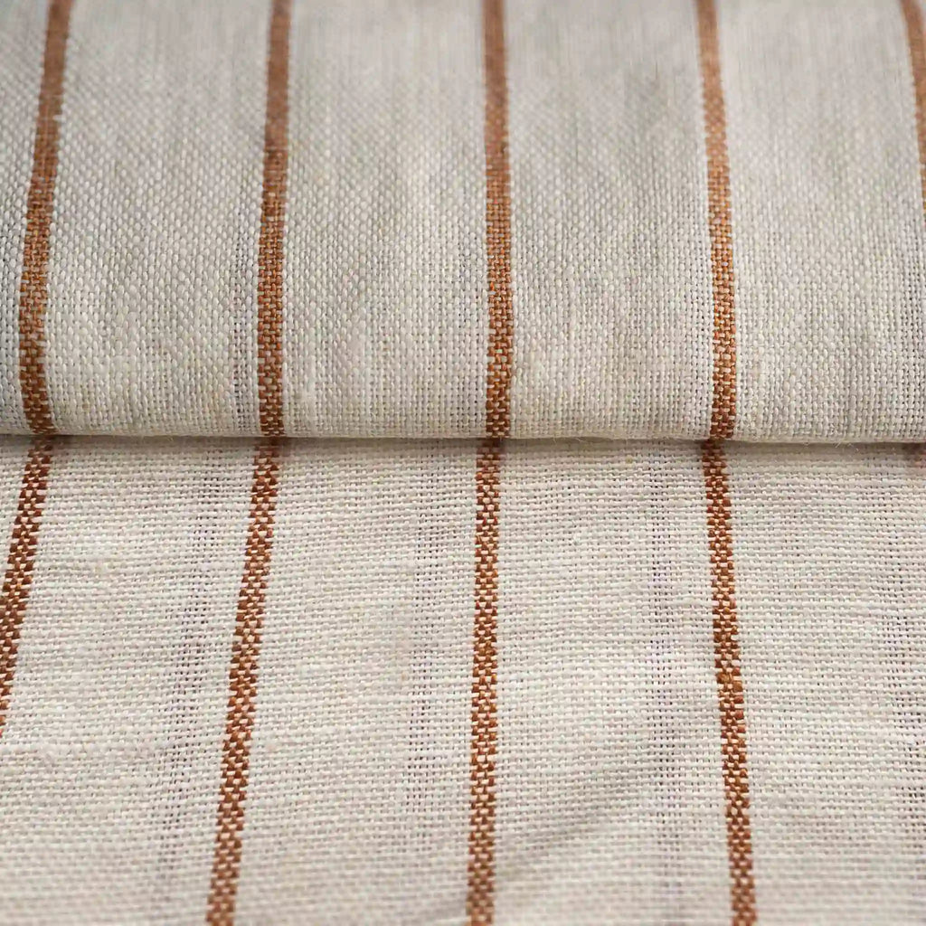 Striped Linen White & Brown Fabric