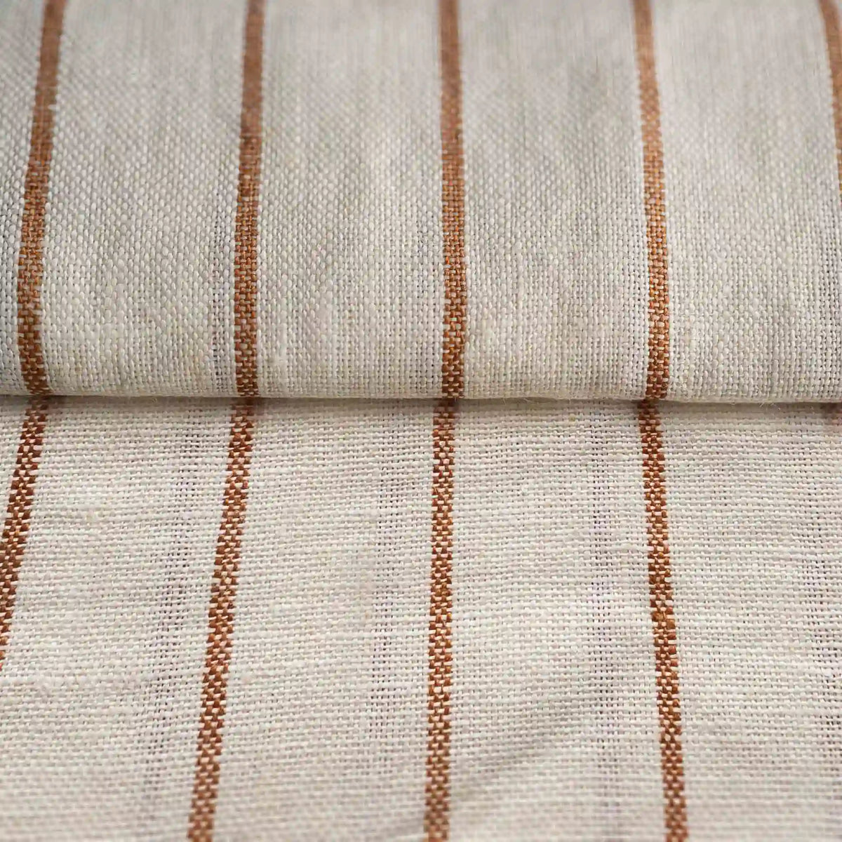 Striped Linen White & Brown Fabric
