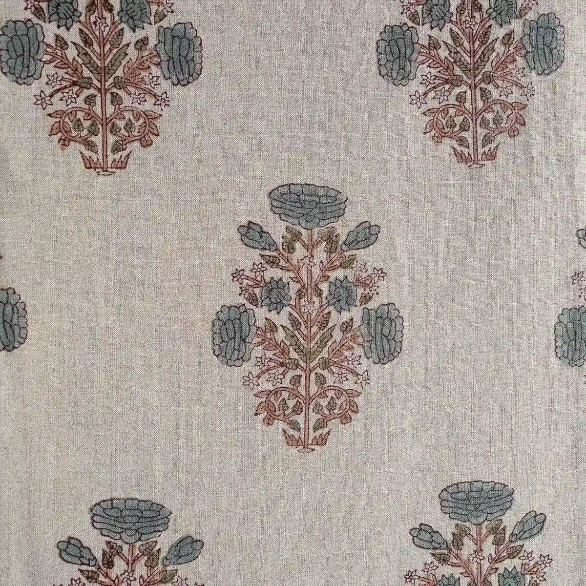 A Pressed Petal Natural & Ice Blue Linen Fabric