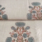 A Pressed Petal Natural & Ice Blue Linen Fabric