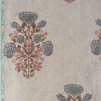 A Pressed Petal Natural & Ice Blue Linen Fabric