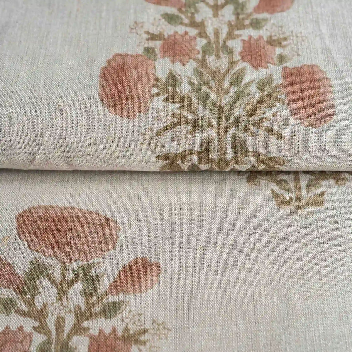 A Pressed Petal Natural & Blush Pink Linen Fabric
