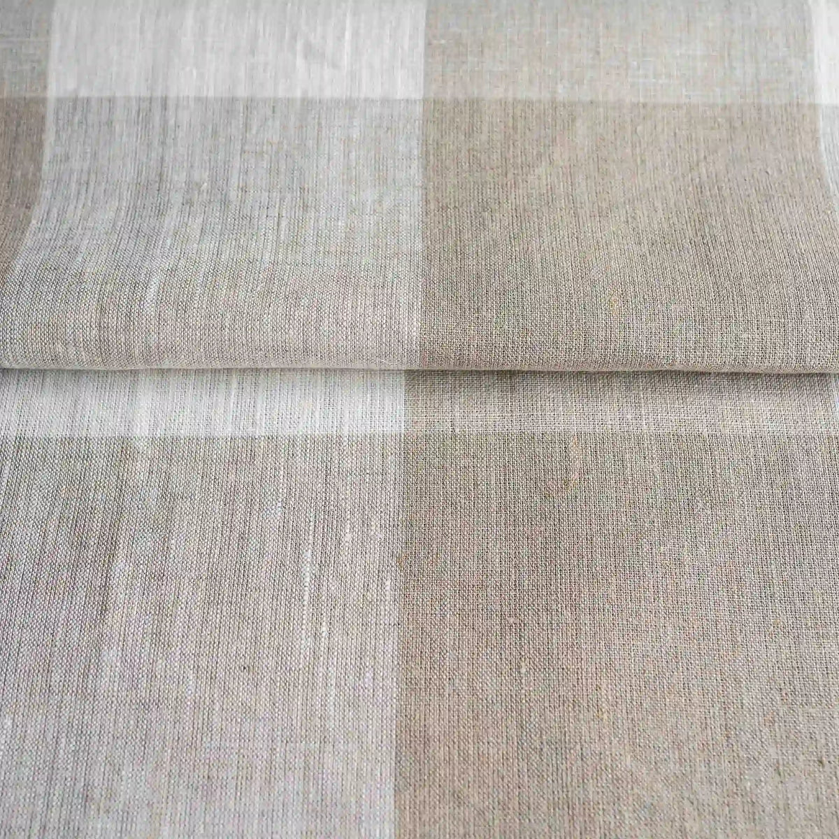 Hazel White & Light Beige Linen Fabric