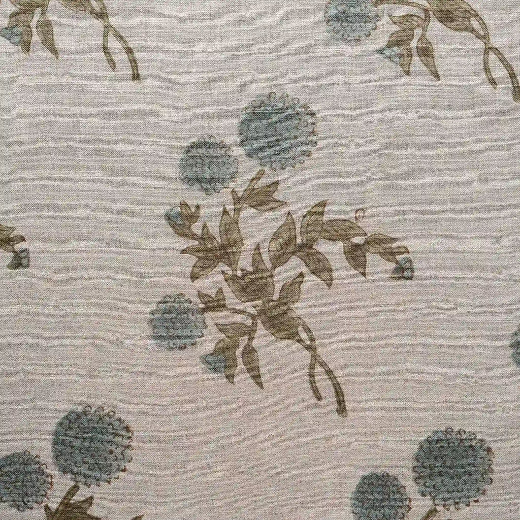 Garden Archive Natural & Ice Blue Linen Fabric