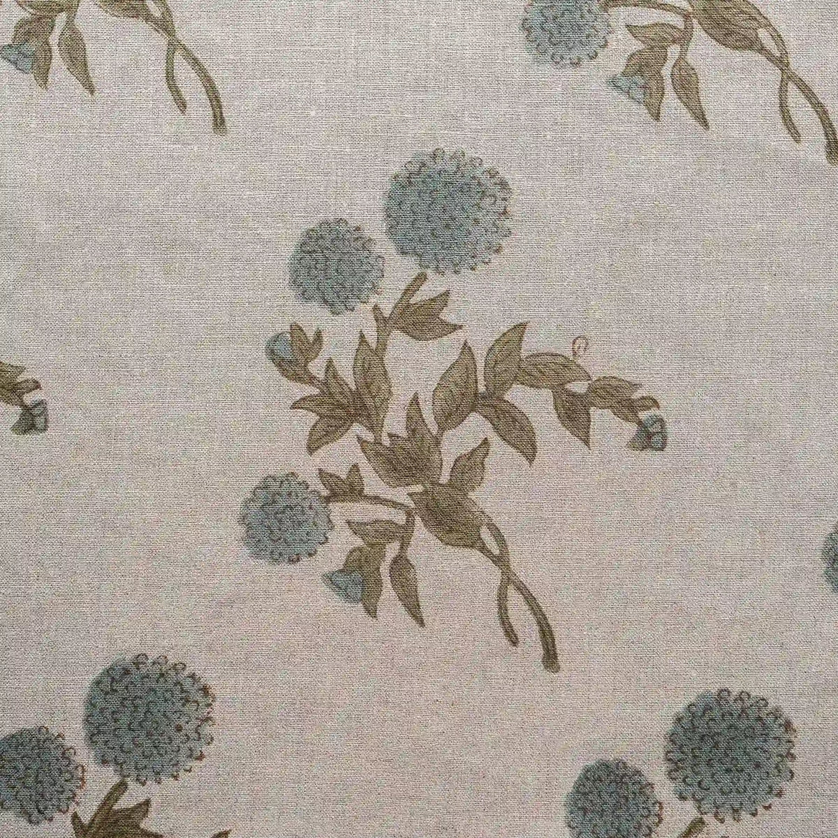 Garden Archive Natural & Ice Blue Linen Fabric