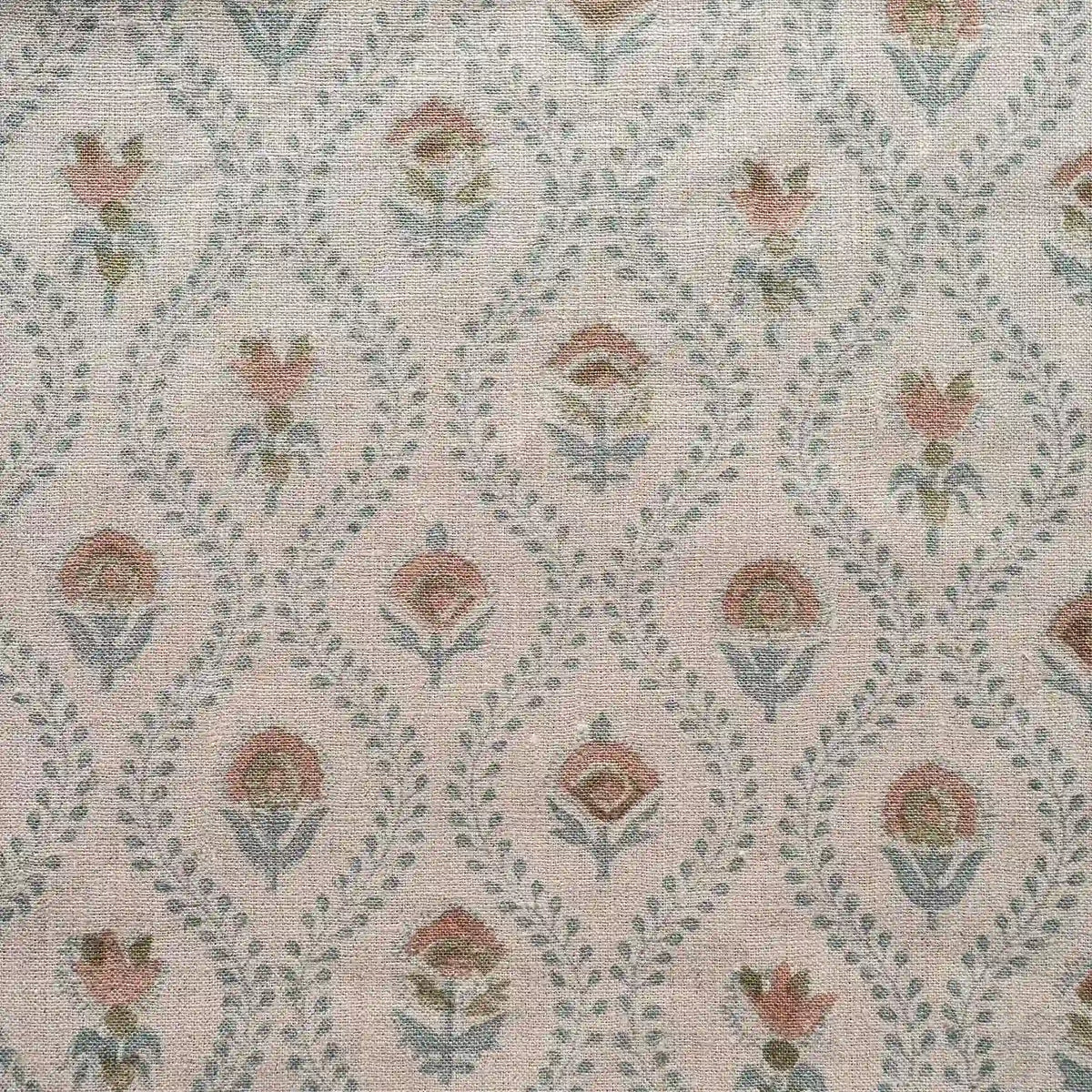 Orchard House Natural & Ice Blue Linen Fabric