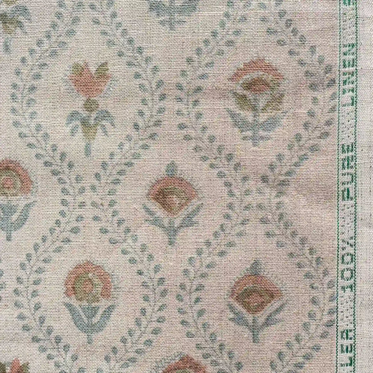 Orchard House Natural & Ice Blue Linen Fabric