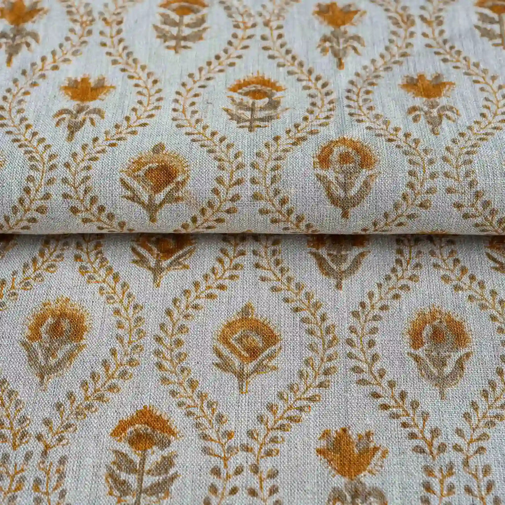 Orchard House Natural & Mustard Linen Fabric