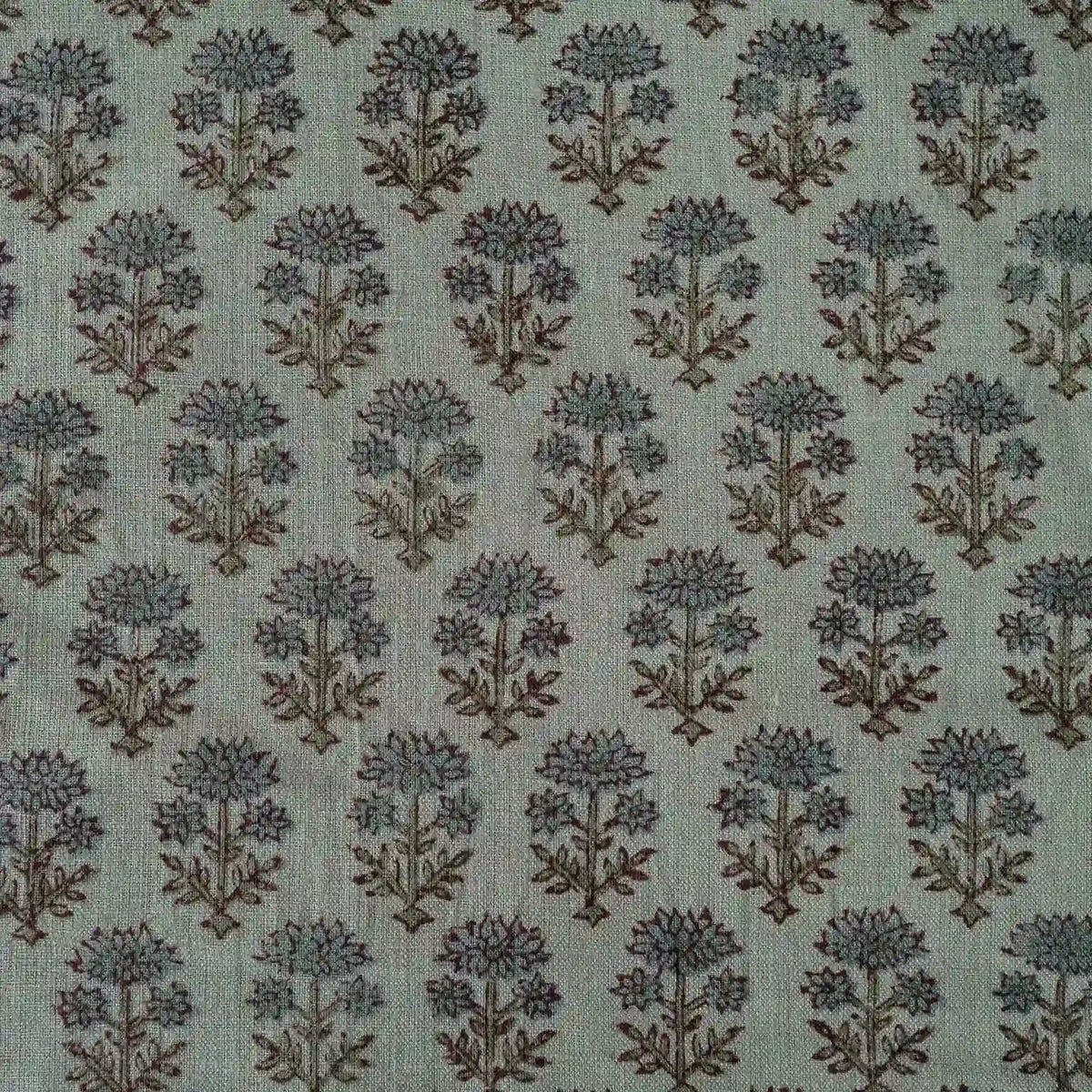 Blooming Petals Natural & Ice Blue Linen Fabric