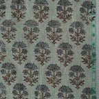 Blooming Petals Natural & Ice Blue Linen Fabric